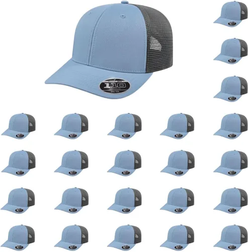 Vista 16 de Cap America i8502 Flexfit 110 Premium - Gorra de camionero de perfil medio con 6 paneles de malla trasera con protección UV y cierre ajustable