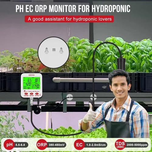 Vista 4 de Medidor digital de pH EC Medidor de pH hidropónico inteligente con WiFi para pantalla grande en tiempo real con múltiples parámetros mostrados