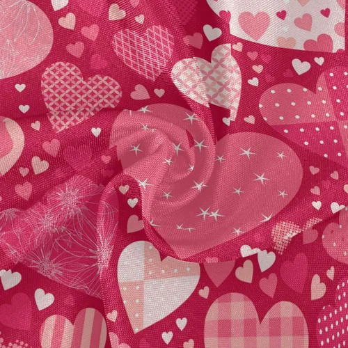 Vista 2 de Mantel redondo para el día de San Valentín de 60 pulgadas, color rosa y rojo, con corazones, mantel de encaje resistente al agua, a prueba