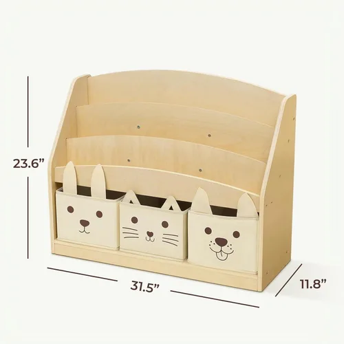 Vista 3 de OOOK Estantería de madera para niños con 3 cajas de almacenamiento
