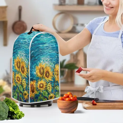 Vista 3 de Cubierta antipolvo para licuadora con patrón de girasol para batidora de pie o aparato de cafetera, poliéster antihuellas dactilares, a prueba de 1