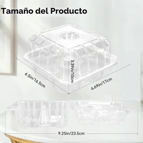 Vista 2 de Paquete de 40 cajas de plástico transparente para cupcakes de 4 compartimentos, soportes para cupcakes de 4 cavidades, recipientes transparentes
