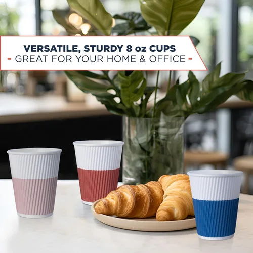 Vista 3 de Vasos de papel de 8 onzas [paquete de 120] – Tazas de café desechables biodegradables compostables, sin tapas. Tazas de café para llevar de 8 onzas