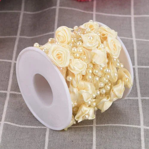 Vista 9 de 32.8 ft/roll Rose Artificial Pearl Wire Beads Garland String Wedding Pearl Bead Garland Cuerda Decoración (Beige)