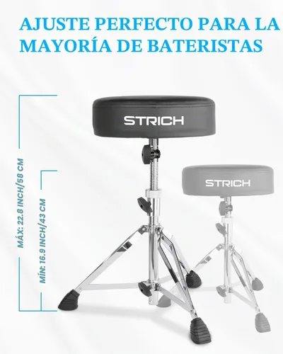 Vista 6 de STRICH Drum Throne, taburete de tambor acolchado ajustable en altura, silla giratoria de tambor resistente, taburete acolchado de doble soporte