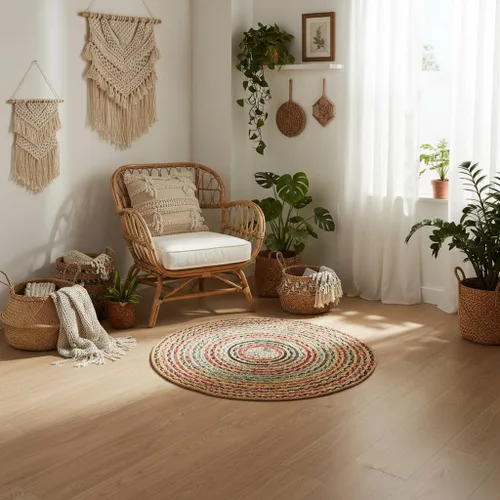 Vista 41 de RedEarth · Alfombra rectangular - 2'x3' de yute natural trenzada con respaldo antideslizante - Alfombra boho tejida a mano para dormitorio, cocina
