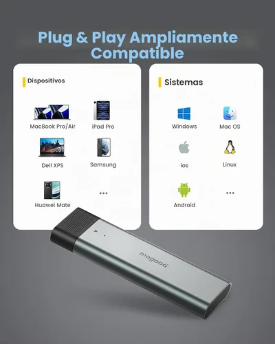 Vista 6 de MOGOOD Carcasa SSD, adaptador NVMe USB 3.2 Gen 2, funda USB tipo C M.2