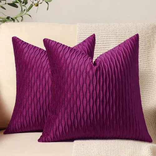Vista 25 de DEZENE Fundas de almohada para sofá color marfil blanco: pack de 2 fundas de almohada cuadradas de terciopelo a rayas originales de 16x16 pulgadas