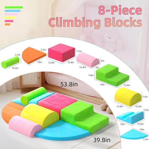 Vista 3 de Bloques de escalada de 8 piezas para niños, juguetes de escalada suaves para interiores para niños pequeños, ideal para gatear y explorar, juego