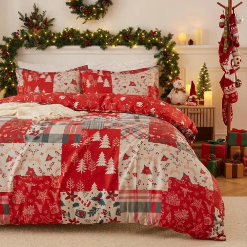 Vista 17 de CAROMIO Juego de funda de edredón de Navidad, de microfibra suave, reversible, ropa de cama decorativa festividades + 1 funda de almohada