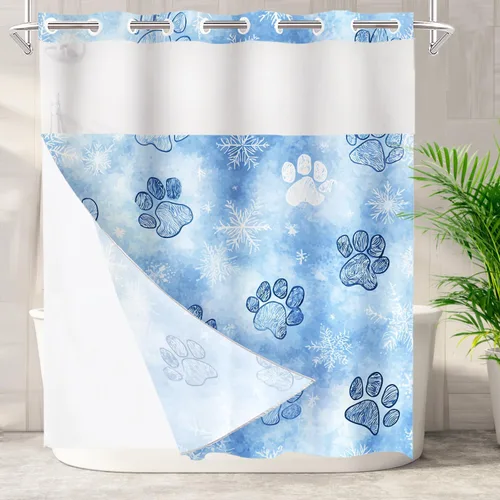 Vista 54 de Batmerry Maritime Nautical Hookless Shower Curtain with Snap in Liner Set, Anchors Ship Wheel Bath Curtain Magnetic Hem Quick-Drying Waterproof