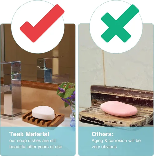 Vista 4 de Jabonera HTB con diseño de cascada inclinada, soporte para jabón en barra de madera de teca Soap Saver Keep Soap Bar Dry,Extend Soap Life,Non-slip