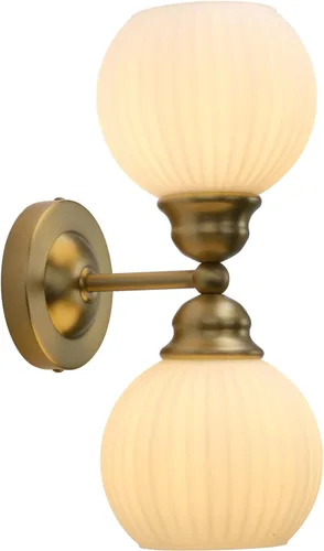 Vista 14 de Pathson Milk White Glass Wall Sconces Lighting, 2 Lights Industrial Wall Vanity Light Fixtures Brass Finish, Vintage Wall Sconce Lamp for Bathroom