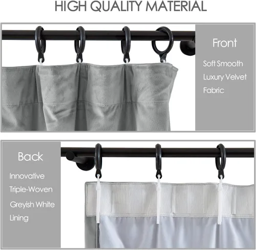 Vista 88 de cololeaf Panel de cortinas opacas de terciopelo con forro para cine en casa, cortina de ganchos planos para barra transversal o pista, 100 pulgadas