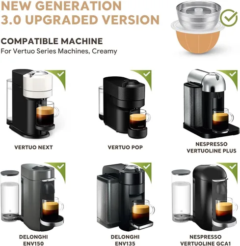 Vista 2 de Cápsula de café de metal de acero inoxidable compatible con cápsulas de café Vertuo Next para máquina N-espresso reutilizables