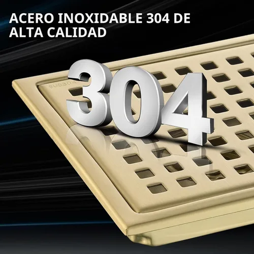 Vista 5 de Juego de 2 desagües de ducha de acero inoxidable 304 de 6 pulgadas, kit de drenaje cuadrado dorado cepillado con brida, rejilla de cubierta