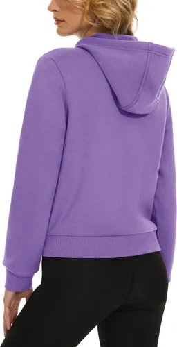 Vista 4 de MAGCOMSEN Sudadera corta con capucha para mujer, forro polar, con cremallera completa, con bolsillos