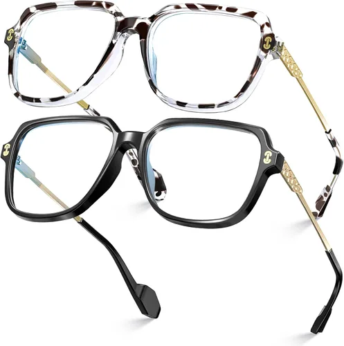 Vista 19 de VISOONE - Paquete de 2 anteojos de bloqueo de luz azul de gran tamaño con elegante marco cuadrado TR90 y patillas metálicas para mujeres y hombres