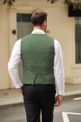 Vista 3 de COOFANDY Chalecos casuales de negocios para hombre, chaleco ligero de corte ajustado para traje Verde militar