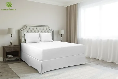Vista 4 de Falda de cama tamaño matrimonial, 100% algodón natural, 800 hilos, ajuste a medida, 1 falda de cama tamaño matrimonial de 12 pulgadas de longitud