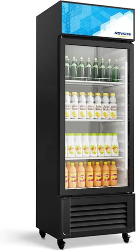 Vista 10 de ROVSUN Refrigerador Comercial con Vitrina de 3 Pies Cúbicos, Enfriador Refrigerador de Bebidas con Puerta de Vidrio Exhibidor Refrigerador c/LED