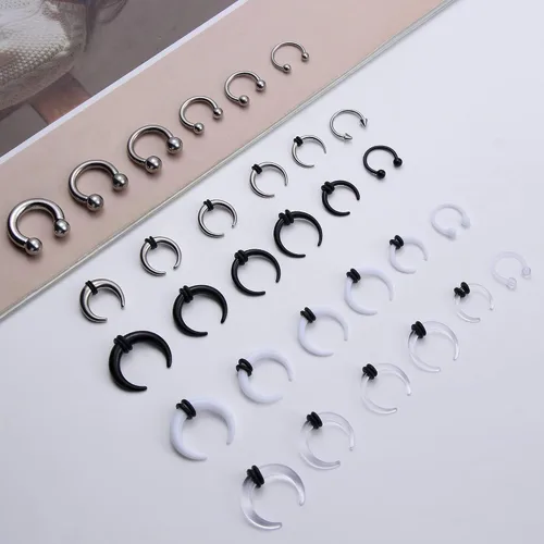 Vista 6 de LOLIAS 16G-6G Septum Pincher Tapers Septum Rings Acrylic Stainless Steel Internally Threaded Spike Horseshoe Barbells Septum Pincher Nose Ear