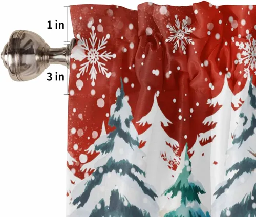 Vista 5 de 2 paneles de cortinas de Navidad con diseño de muñeco de nieve de 24 pulgadas de largo, cortinas de cocina con copos de nieve de invierno, cortinas