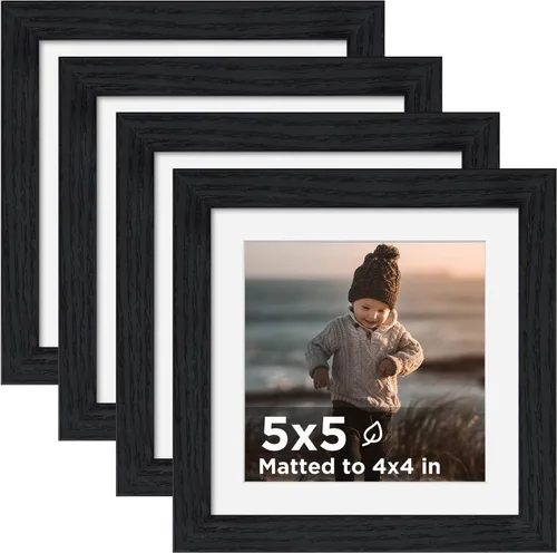 Vista 36 de KINLINK Juego de 4 portarretratos de 4 x 4, color negro, cuadrados de madera con plexiglás para 4 x 4 sin paspartú para mesa y pared