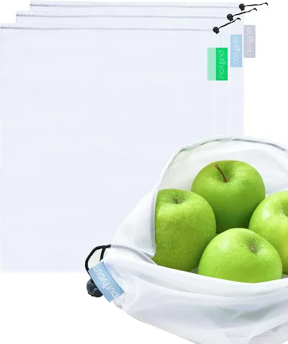 Vista 12 de purifyou Juego de 9 bolsas reutilizables de algodón orgánico – Malla de doble costura resistente, sin blanquear, cierre de cordón – 2 XL (12 x 20)