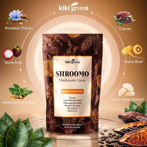 Vista 6 de KIKI Green Paquete de 8 hongos y polvo Shroomo – Complejo adaptogénico de hongos y alternativa de café de hongos para concentración, energía