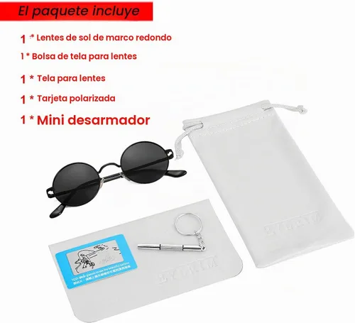 Vista 7 de Gafas de sol polarizadas redondas pequeñas para mujeres y hombres, gafas de negro/gris