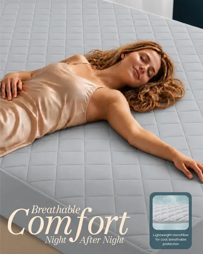 Vista 9 de Utopia Bedding - Cubrecolchón acolchado (tamaño matrimonial), protector de colchón elástico y ajustable con bolsillo profundo que se estira hasta 16