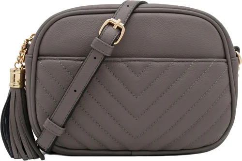 Vista 16 de Bolsa cruzada para cámara con acolchado en zigzag de FashionPuzzle con correa de cadena y borla Negro