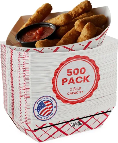 Vista 17 de MT Products Bandejas de papel desechables pequeñas de 1/2 lb – Paquete de 100 – Barcos de papel a cuadros resistentes a la grasa para aperitivos