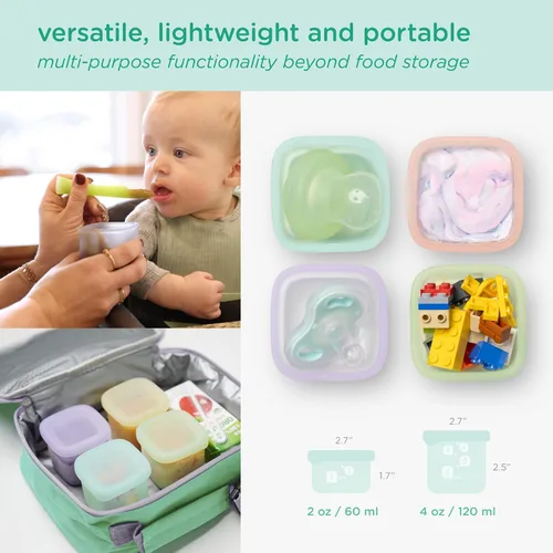 Vista 6 de Olababy Contenedores de Almacenamiento de Silicona Clear Sense 4 piezas para Alimentos de Bebé, Snacks, Fórmula, Puré, Salsa y Más Sin Micro