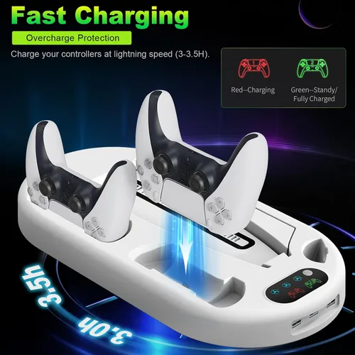 Vista 4 de for PS5 Stand Cooling Station with Dual PS5 Charging Station Playstation 5 Console Cooler for ps5 Host Docking Station with Cooling Fan PS5