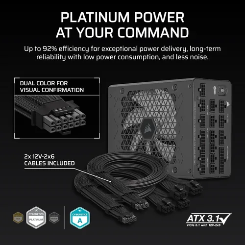 Vista 4 de CORSAIR HX1200i (2025) Fuente de alimentación ATX de ruido ultrabajo totalmente modular con cable de 12V-2x6 - Cumple con ATX 3.1 y PCIe 5.1