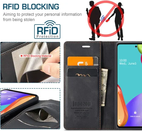 Vista 2 de Funda tipo cartera para Samsung Galaxy A52 5G con bloqueo RFID, color negro