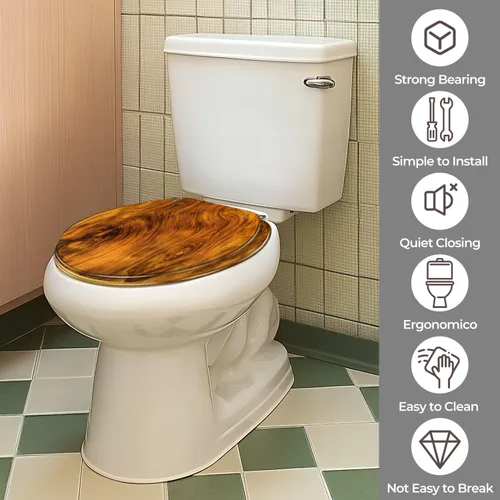 Vista 2 de Round Resin Toilet Seat, Quietly Close Quick Release Hinges Cover pattern9