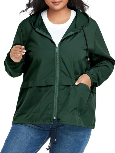 Vista 4 de Zando Plus Size Rain Jacket Womens Waterproof with Hood Windbreaker Travel Rain Coat for Women Lightweight Packable Raincoat