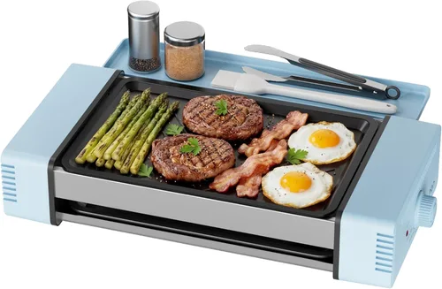 Vista 10 de HBN máquina de parrilla rodante para hot dogs 3 en 1 con placa antiadherente y parrilla, parrilla eléctrica compacta de 800W para salchichas
