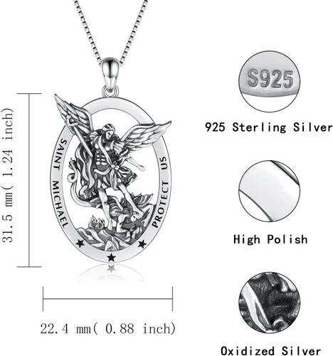 Vista 6 de Sterling Silver Saint Christopher Micheal Virgin Mary Necklace Women Men Medal Oval-Shaped Pendant Amulet Jewelry Gift for Teen Travelers