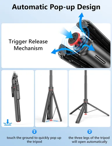 Vista 2 de Trípode para selfie stick de seguimiento facial automático de 69 pulgadas, trípode automático para teléfono, trípodes de viaje de apertura