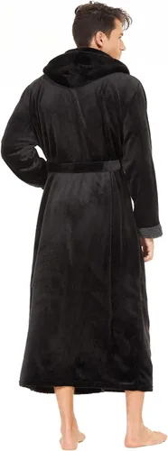 Vista 3 de iniber Bata con capucha para hombre, suave y ligera, de felpa, cálida y larga, con bolsillos