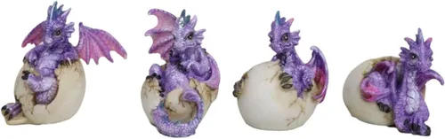 Vista 5 de Ebros Gift Fantasy Flying Beasts Juego de 4 crías de dragón de bebé Spyro púrpura que salen de huevos Figuras decorativas Calabozos y Dragones