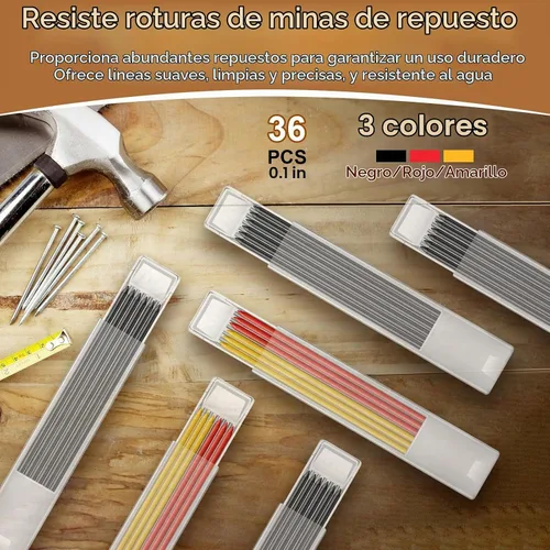 Vista 4 de Hiboom Paquete de 4 lápices de carpintero con 36 recambios de sacapuntas Negro