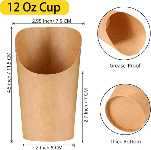 Vista 6 de 50 Tazas de Charcutería con Brochetas, Tazas de Papel de 12 Oz para Aperitivos con Palillos de Cóctel, Soporte para Papas Fritas Kraft Marrón, Conos
