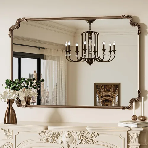 Vista 33 de Espejo rectangular negro barroco vintage para pared, 22 x 30 pulgadas, marco de desplazamiento antiguo, espejo de manto francés para chimenea, baño