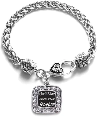 Vista 159 de Pulsera de dijes cuadrados de plata con joyería de circonita cúbica