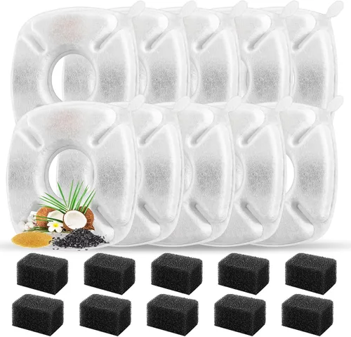 Vista 9 de 8 piezas de filtros de repuesto para fuente de gato, 4 paquetes de filtros de repuesto para fuente de agua para gatos con 4 paquetes de esponjas